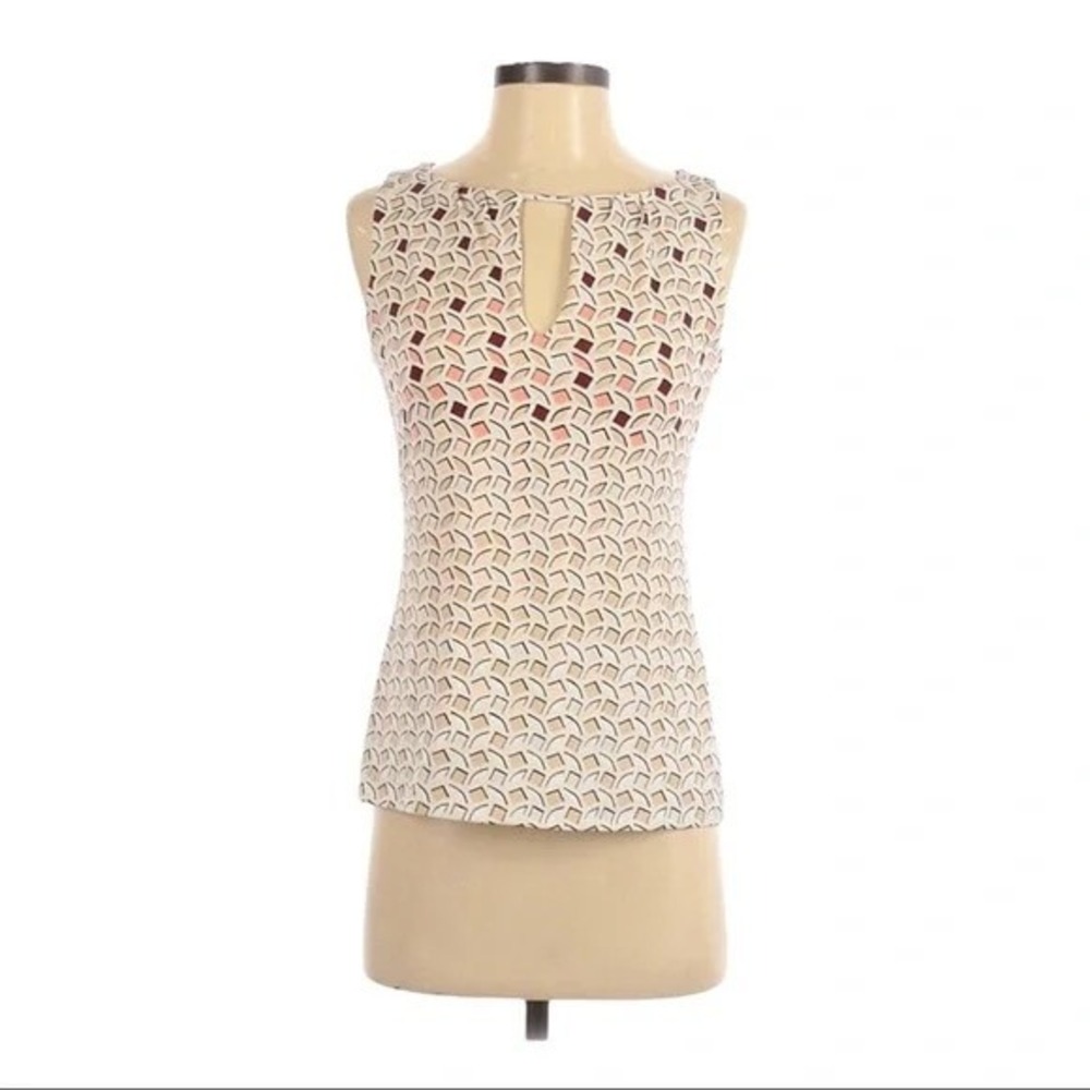 White House Black‎ Market XS Sleeveless Keyhole Geometric Work Blouse